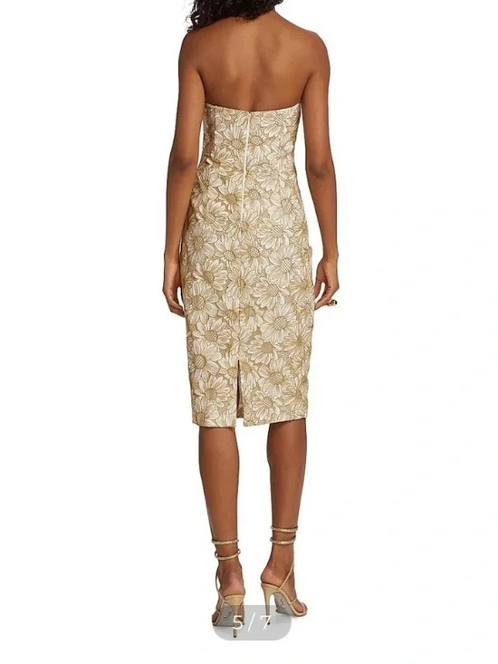 NWT- Badgley Mischka Strapless Gold & White Daisy Bow cocktail dress. Brand new! - Picture 4 of 10